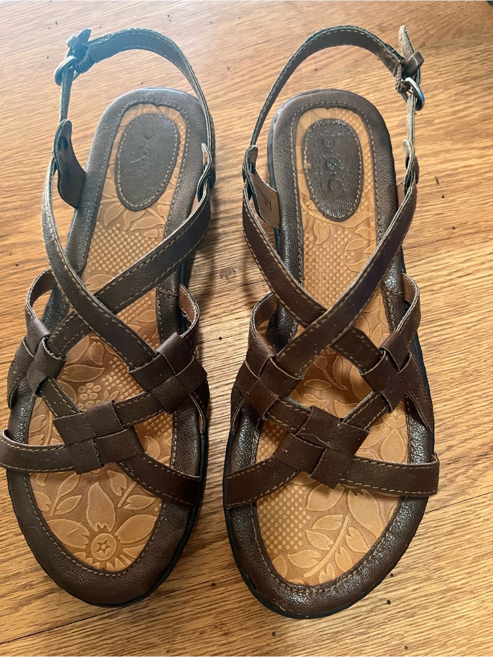 b.o.c. Brown Braided Strappy Sandals with Ankle Buckle